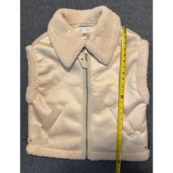 NWT And Now This Heavy Sherpa Lined Cream collared Vest w/buckles Med Oversized - Picture 7 of 7